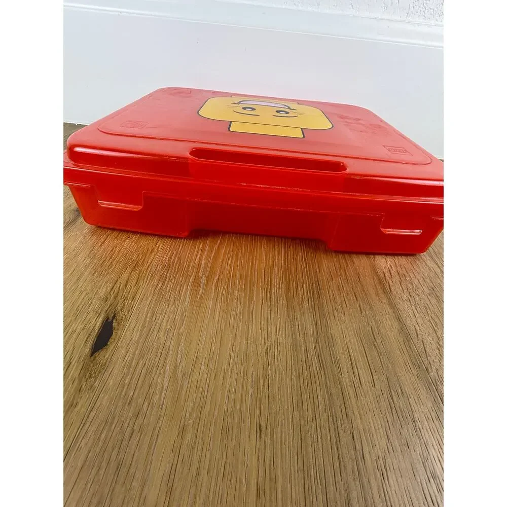 LEGO Minifigure Head Storage Case Bin Gently Used Lot of 2 Red Green